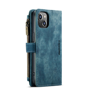 For iPhone 13 CaseMe-C30 PU + TPU Multifunctional Horizontal Flip Leather Case with Holder & Card Slot & Wallet & Zipper Pocket(Blue)