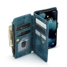 For iPhone 13 CaseMe-C30 PU + TPU Multifunctional Horizontal Flip Leather Case with Holder & Card Slot & Wallet & Zipper Pocket(Blue)
