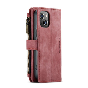 For iPhone 13 mini CaseMe-C30 PU + TPU Multifunctional Horizontal Flip Leather Case with Holder & Card Slot & Wallet & Zipper Pocket (Red)