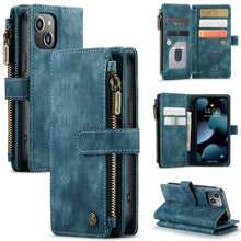 For iPhone 13 mini CaseMe-C30 PU + TPU Multifunctional Horizontal Flip Leather Case with Holder & Card Slot & Wallet & Zipper Pocket (Blue)