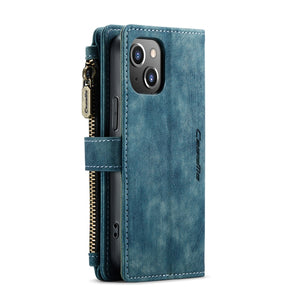 For iPhone 13 mini CaseMe-C30 PU + TPU Multifunctional Horizontal Flip Leather Case with Holder & Card Slot & Wallet & Zipper Pocket (Blue)