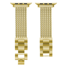 Six-chains Three-beads Steel Watch Band For Apple Watch Ultra 49mm / Series 8&7 45mm / SE 2&6&SE&5&4 44mm / 3&2&1 42mm(Gold)