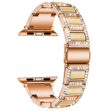 Three-beads Diamond + Gemstone Watch Band For Apple Watch Series 8&7 41mm / SE 2&6&SE&5&4 40mm / 3&2&1 38mm(Rose Gold White)