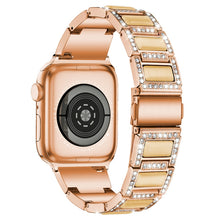Three-beads Diamond + Gemstone Watch Band For Apple Watch Series 8&7 41mm / SE 2&6&SE&5&4 40mm / 3&2&1 38mm(Rose Gold White)