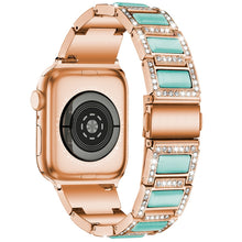 Three-beads Diamond + Gemstone Watch Band For Apple Watch Series 8&7 41mm / SE 2&6&SE&5&4 40mm / 3&2&1 38mm(Rose Gold Blue)