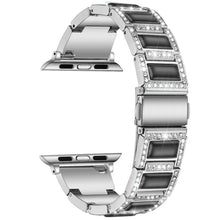 Three-beads Diamond + Gemstone Watch Band For Apple Watch Series 8&7 41mm / SE 2&6&SE&5&4 40mm / 3&2&1 38mm(Silver Black)