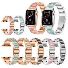 Three-beads Diamond + Gemstone Watch Band For Apple Watch Series 8&7 41mm / SE 2&6&SE&5&4 40mm / 3&2&1 38mm(Rose Gold Blue)