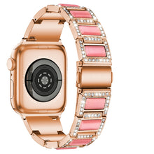 Three-beads Diamond + Gemstone Watch Band For Apple Watch Ultra 49mm / Series 8&7 45mm / SE 2&6&SE&5&4 44mm / 3&2&1 42mm(Rose Gold Pink)