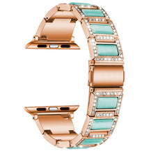 Three-beads Diamond + Gemstone Watch Band For Apple Watch Ultra 49mm / Series 8&7 45mm / SE 2&6&SE&5&4 44mm / 3&2&1 42mm(Rose Gold Blue)
