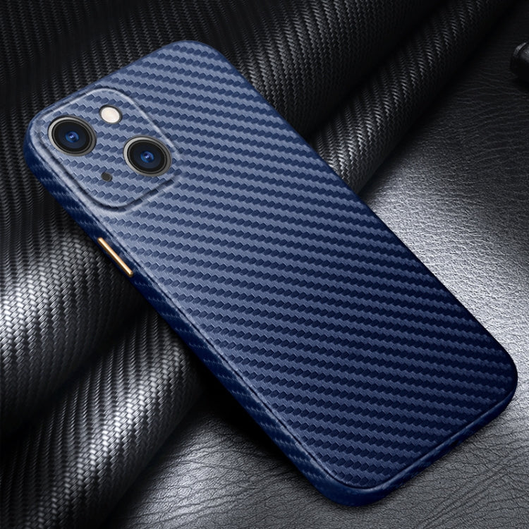 For iPhone 13 mini R-JUST Carbon Fiber Leather Texture All-inclusive Shockproof Back Cover Case (Sapphire Blue)