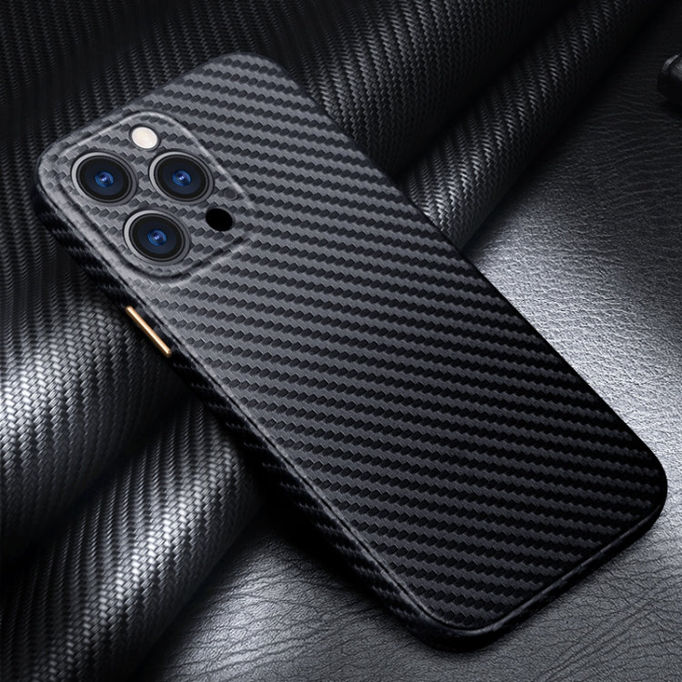 For iPhone 13 Pro R-JUST Carbon Fiber Leather Texture All-inclusive Shockproof Back Cover Case (Black)