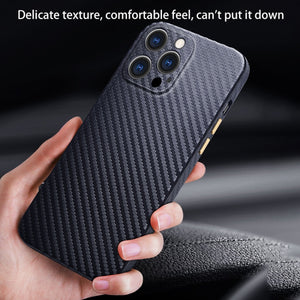 For iPhone 13 Pro R-JUST Carbon Fiber Leather Texture All-inclusive Shockproof Back Cover Case (Grey)