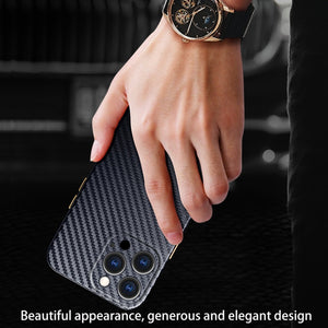 For iPhone 13 Pro Max R-JUST Carbon Fiber Leather Texture All-inclusive Shockproof Back Cover Case (Sapphire Blue)