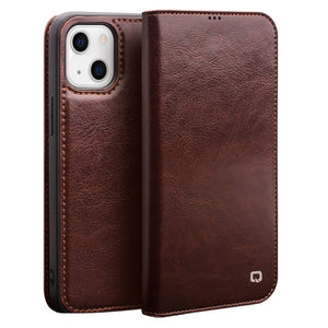 For iPhone 13 QIALINO Horizontal Flip Leather Case with Holder & Card Slots & Wallet(Brown)
