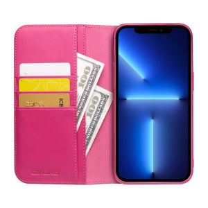 For iPhone 13 Pro Max QIALINO Business Horizontal Flip Leather Case with Holder & Card Slots & Wallet  (Rose Red)