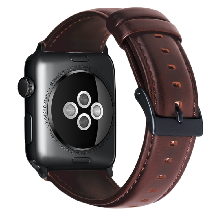 For Apple Watch Ultra 49mm / Series 8&7 45mm / SE 2&6&SE&5&4 44mm / 3&2&1 42mm Oil Wax Genuine Leather Strap Watch Band(Red Brown)