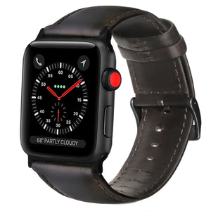 For Apple Watch Ultra 49mm / Series 8&7 45mm / SE 2&6&SE&5&4 44mm / 3&2&1 42mm Oil Wax Genuine Leather Strap Watch Band(Dark Brown)