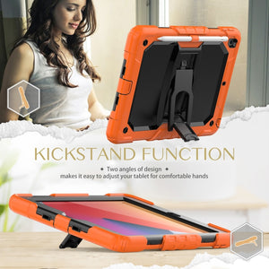 For iPad 10.2 2021 / 2020 / 2019 Shockproof Colorful Silica Gel + PC Protective Case with Holder & Shoulder Strap(Orange)