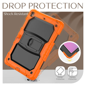 For iPad 10.2 2021 / 2020 / 2019 Shockproof Colorful Silica Gel + PC Protective Case with Holder & Shoulder Strap(Orange)
