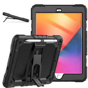 For iPad 10.2 2021 / 2020 / 2019 Shockproof Colorful Silica Gel + PC Protective Case with Holder & Shoulder Strap(Black)