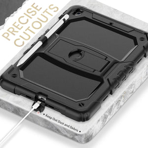 For iPad 10.2 2021 / 2020 / 2019 Shockproof Colorful Silica Gel + PC Protective Case with Holder & Shoulder Strap(Black)