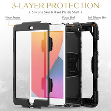 For iPad 10.2 2021 / 2020 / 2019 Shockproof Colorful Silica Gel + PC Protective Case with Holder & Shoulder Strap(Black)