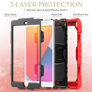 For iPad 10.2 2021 / 2020 / 2019 Shockproof Colorful Silica Gel + PC Protective Case with Holder & Shoulder Strap(Red)