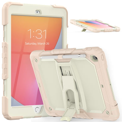 For iPad 10.2 2021 / 2020 / 2019 Shockproof Colorful Silica Gel + PC Protective Case with Holder & Shoulder Strap(Rose Gold)