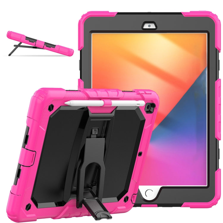 For iPad 10.2 2021 / 2020 / 2019 Shockproof Colorful Silica Gel + PC Protective Case with Holder & Shoulder Strap(Rose Red)