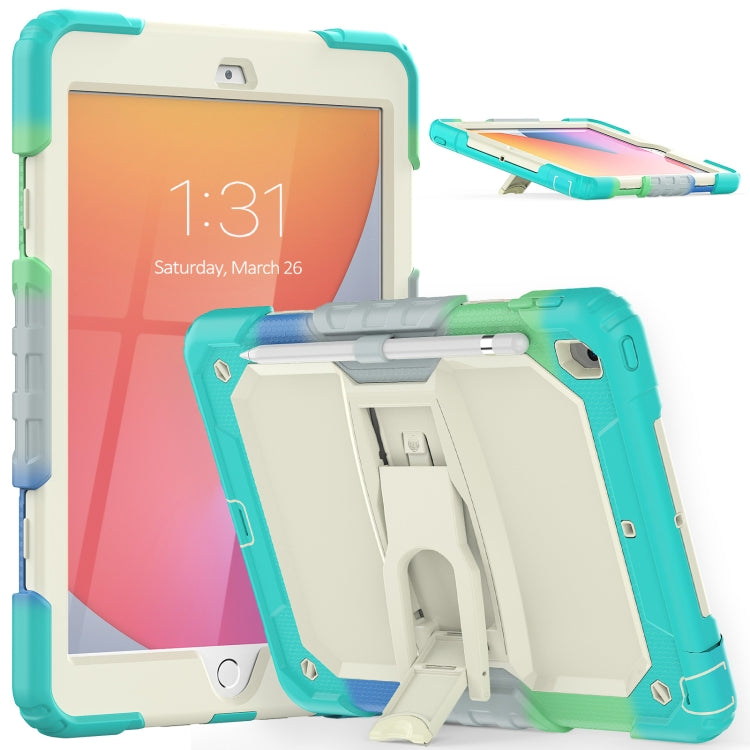 For iPad 10.2 2021 / 2020 / 2019 Shockproof Colorful Silica Gel + PC Protective Case with Holder & Shoulder Strap(Colorful Blue)