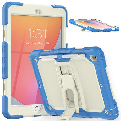 For iPad 10.2 2021 / 2020 / 2019 Shockproof Colorful Silica Gel + PC Protective Case with Holder & Shoulder Strap(Cyan Blue)