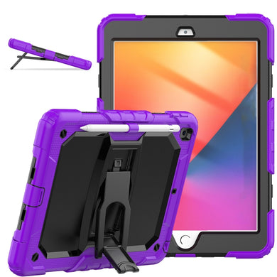 For iPad 10.2 2021 / 2020 / 2019 Shockproof Colorful Silica Gel + PC Protective Case with Holder & Shoulder Strap(Purple)