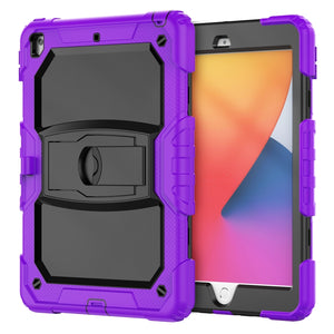 For iPad 10.2 2021 / 2020 / 2019 Shockproof Colorful Silica Gel + PC Protective Case with Holder & Shoulder Strap(Purple)