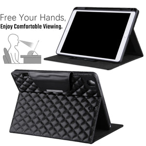 Checkered Pattern Horizontal Flip Leather Case with Holder & Card Slots & Hand Strap For iPad 10.2 (2021 / 2020 / 2019) / Air 10.5 2019 / Pro 10.5 2017(Black)