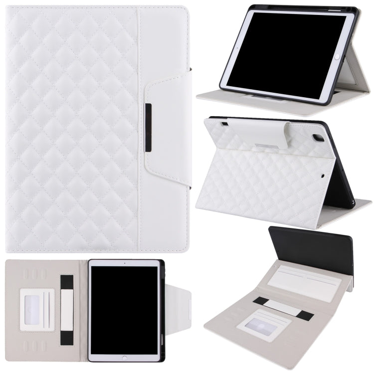 Checkered Pattern Horizontal Flip Leather Case with Holder & Card Slots & Hand Strap For iPad 10.2 (2021 / 2020 / 2019) / Air 10.5 2019 / Pro 10.5 2017(White)