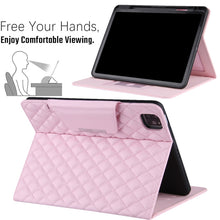 For iPad Pro 11 (2021 / 2020 / 2018) / Air 10.9 2020 Checkered Pattern Horizontal Flip Leather Tablet Case with Holder & Card Slots & Hand Strap(Pink)