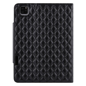 For iPad Pro 11 (2021 / 2020 / 2018) / Air 10.9 2020 Checkered Pattern Horizontal Flip Leather Tablet Case with Holder & Card Slots & Hand Strap(Black)