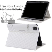 For iPad Pro 11 (2021 / 2020 / 2018) / Air 10.9 2020 Checkered Pattern Horizontal Flip Leather Tablet Case with Holder & Card Slots & Hand Strap(White)