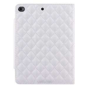 Checkered Pattern Horizontal Flip Leather Case with Holder & Card Slots & Hand Strap For iPad mini 5 / 4(White)