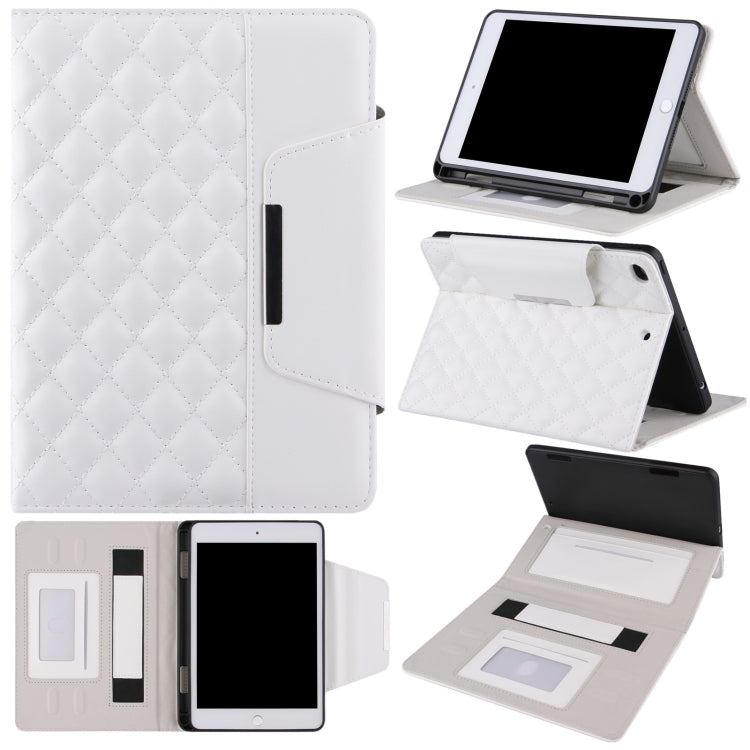 Checkered Pattern Horizontal Flip Leather Case with Holder & Card Slots & Hand Strap For iPad mini 5 / 4(White)