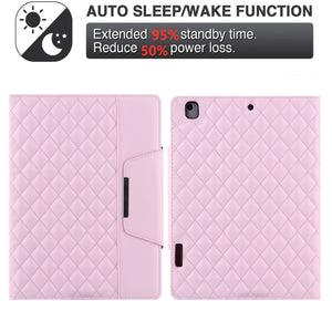 Checkered Pattern Horizontal Flip Leather Case with Holder & Card Slots & Hand Strap For iPad 9.7 (2018 / 2017) / Air 2 / Air / Pro 9.7 2016(Pink)