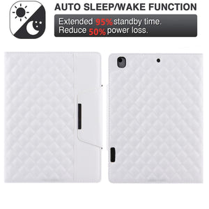 Checkered Pattern Horizontal Flip Leather Case with Holder & Card Slots & Hand Strap For iPad 9.7 (2018 / 2017) / Air 2 / Air / Pro 9.7 2016(White)