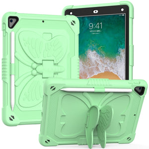 Pure Color PC + Silicone Anti-drop Protective Case with Butterfly Shape Holder & Pen Slot For iPad 9.7 2018 & 2017 / Pro 9.7 inch / Air 2 / 6(Fresh Green)