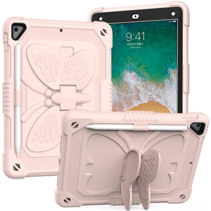 Pure Color PC + Silicone Anti-drop Protective Case with Butterfly Shape Holder & Pen Slot For iPad 9.7 2018 & 2017 / Pro 9.7 inch / Air 2 / 6(Rose Pink)