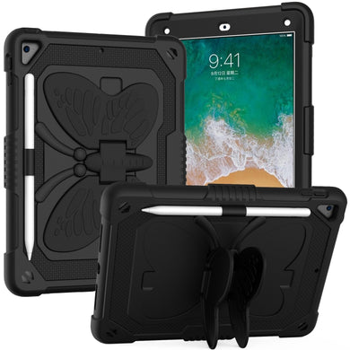 Pure Color PC + Silicone Anti-drop Protective Case with Butterfly Shape Holder & Pen Slot For iPad 9.7 2018 & 2017 / Pro 9.7 inch / Air 2 / 6(Black)