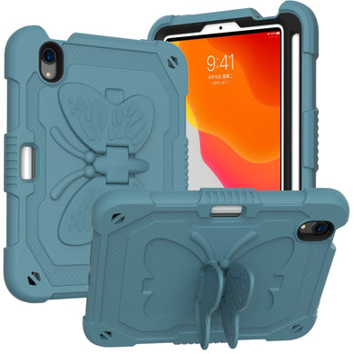 For iPad mini 6 Pure Color PC + Silicone Anti-drop Protective Tablet Case with Butterfly Shape Holder & Pen Slot(Dark Green)