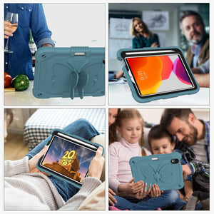 For iPad mini 6 Pure Color PC + Silicone Anti-drop Protective Tablet Case with Butterfly Shape Holder & Pen Slot(Dark Green)