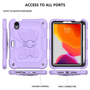 For iPad mini 6 Pure Color PC + Silicone Anti-drop Protective Tablet Case with Butterfly Shape Holder & Pen Slot(Light Purple)
