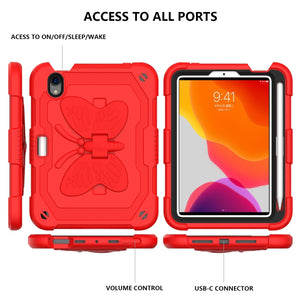 For iPad mini 6 Pure Color PC + Silicone Anti-drop Protective Tablet Case with Butterfly Shape Holder & Pen Slot(Red)