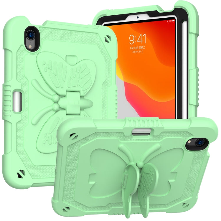For iPad mini 6 Pure Color PC + Silicone Anti-drop Protective Tablet Case with Butterfly Shape Holder & Pen Slot(Fresh Green)